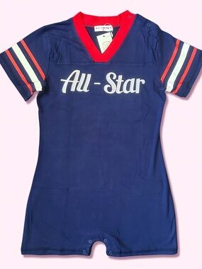 LittleForBig Rare Sample Football All-Star Sporty Romper Pajamas NWT S OOAK Cozy